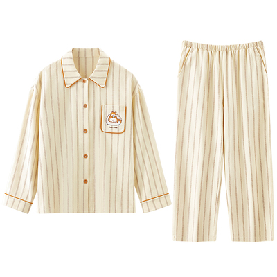 红豆男女梭织条纹睡衣家居服套装