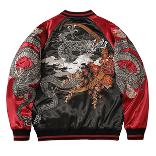 横须贺龙纹神兽重磅刺绣夹克外套中国风春秋棒球服男士宽松
