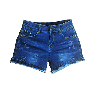 2023新款男士三分牛仔短裤高弹力加肥加大码女士毛边破洞超短裤潮