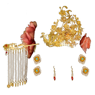 国色芳华县主同款凤凰发冠唐风凤凰簪子套装汉服结婚饰品唐代头饰