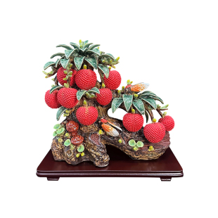 石湾陶瓷荔枝电视柜装饰摆件名利双收办公室装饰摆设入伙开业礼物