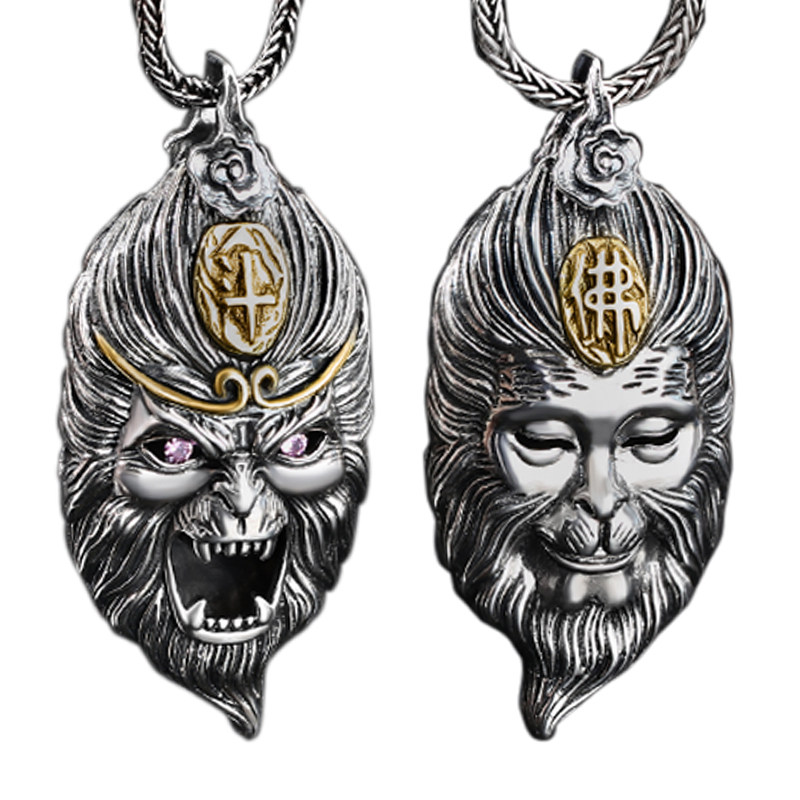 纯银齐天大圣佛魔吊坠男士