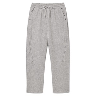 PSO Brand男装女装空气层拼接直筒灰色卫裤女款宽松阔腿弯刀长裤