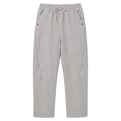 PSO Brand男装女装空气层拼接直筒灰色卫裤女款宽松阔腿弯刀长裤