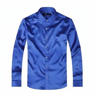 白色丝绸缎面衬衫男士真丝亮面衬衣舞台大合唱演出服舞蹈表演男装