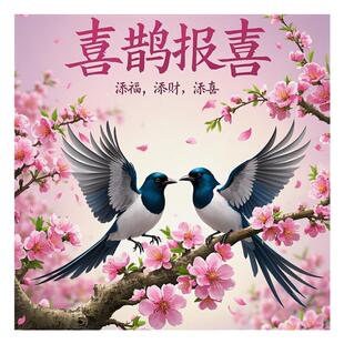 喜鹊报喜桃花转运装饰贴画客厅卧室床头贴玄关自粘墙贴好运招财贴