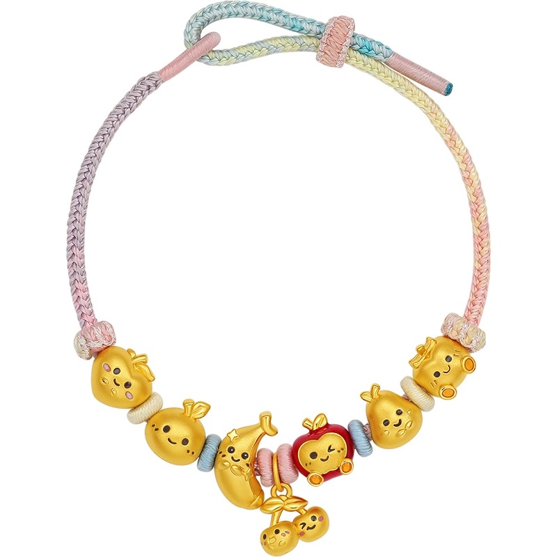 周六福黄金5d硬金转运珠女款定价苹安如意蕉财进宝手绳送女生礼物