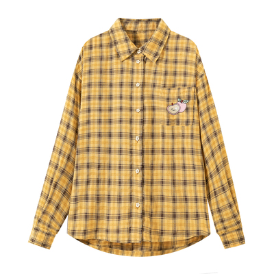 多巴胺黄色格子长袖衬衫