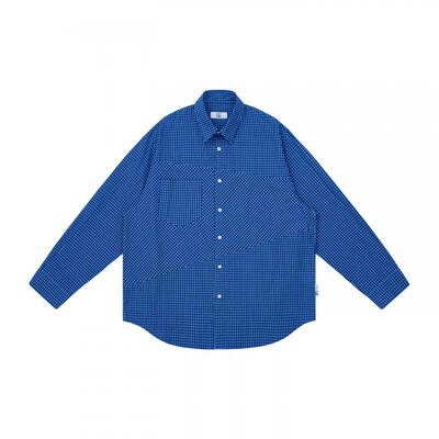 EMPTY REFERENCE结构分割色织格纹贴袋经典方领休闲衬衣长袖衬衫