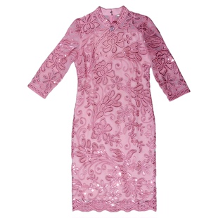 (捡漏L-5XL)2026夏季中袖大码盘带高级旗袍喜婆婆妈妈装撤柜粉