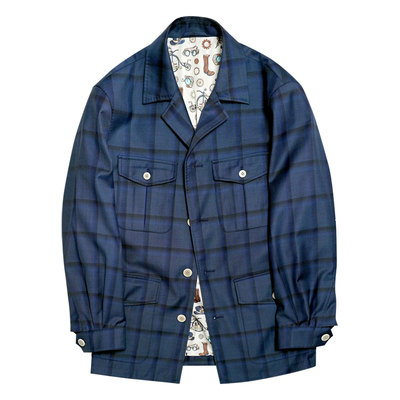 蓝色格纹夹克四季游猎修身定做男