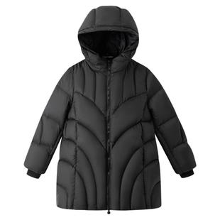 安奈儿童装女童中长款羽绒服2025冬新款发热三防保暖黑色外套
