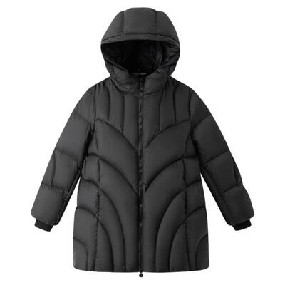安奈儿童装女童中长款羽绒服2025冬新款发热三防保暖黑色外套