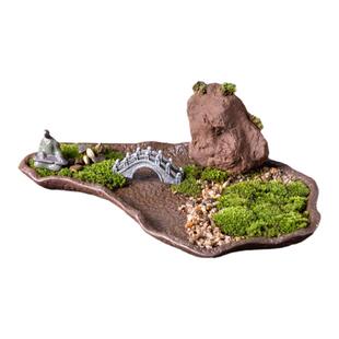 中式哥窑紫砂花盆接水托盘陶瓷高脚大小号异形底座桌面绿植造景盆