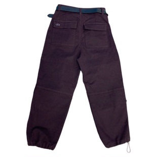 秋季新款小个子九分欧式弯刀裤女宽松显瘦深紫色工装裤休闲束脚裤