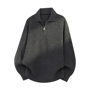 拉夏贝尔日系半拉链毛衣polo衫冬季宽松保暖打底针织衫内搭男女款