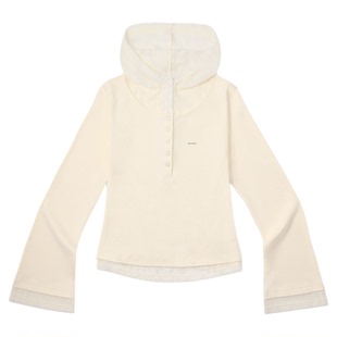 PSO Brand 女装假两件弹力棉蕾丝拼接提花连帽正肩长袖上衣早秋潮