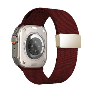 NUUTZz秋冬新款酒红色尼龙编织磁吸iwatch手表带适用苹果s11透气applewatch男se女s10高级感ultra创意49mm