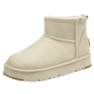 UBZ【极寒系列】 防水皮面羊皮毛一体雪地靴女2025新款冬厚底棉鞋