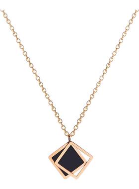 钛钢几何菱形锁骨链个性黑色方块吊坠项链女ins潮颈链网红饰品