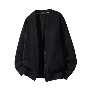 it:fivecm重磅开衫外套男春秋季日系慵懒风V领卫衣华夫格上衣潮