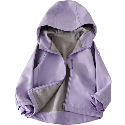 蔚未来女童外套加绒连帽冲锋衣