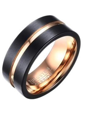 泰爱你欧美黑色间玫瑰金钨钢戒指