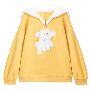 KEIKO [加密绒] 半拉链毛绒翻领加厚卫衣春季小羊绣花polo领外套