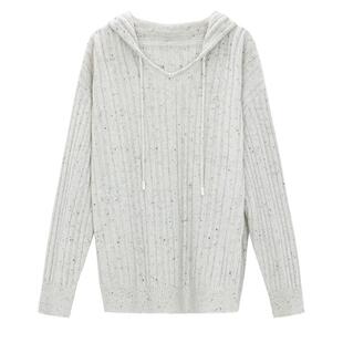 CROWNLESS未冕老钱风雪花彩点羊毛纱复古坑条连帽廓型卫衣式毛衣