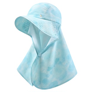 ohsunny儿童护颈防晒帽男女童遮全脸轻薄防紫外线披肩遮阳帽子