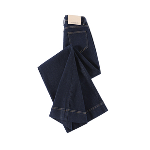 丹宁蓝加绒窄版高腰阔腿牛仔裤女春秋2026新款宽松显瘦拖地直筒裤