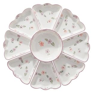 紫萱花团圆拼盘餐具组合套装家用圆桌过年家庭拼盘盘子陶瓷碗碟