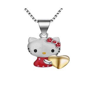 原宿风925纯银韩国学生kt猫吊坠 女卡通心形蝴蝶结hellokitty项链