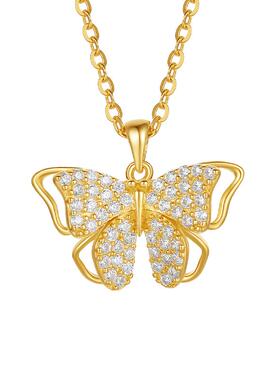 周六福蝴蝶结项链女黄金色链坠S925银国风小众送女友节日礼物