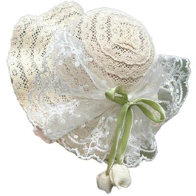 夏季女童草帽蕾丝蝴蝶结