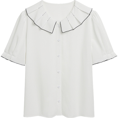 KBNE衬衫女短袖白色娃娃领衬衣2025夏季新款法式别致绝美小上衣