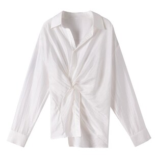 好在自制 隐入春日 小个子150法式天丝宽松扭结设计长袖白衬衫