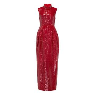 黄龄同款花木深新中式红色晚礼服高奢刺绣连衣裙国风宴会旗袍定制