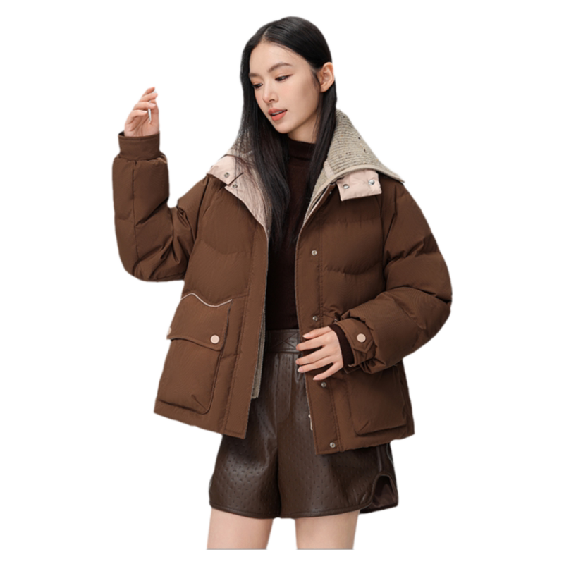 鸭鸭短款翻领假两件羽绒服
