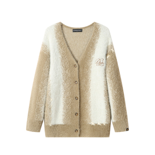 Dangerouspeople薛之谦dsp仿貂毛撞色条纹针织开衫柔软慵懒风毛衣