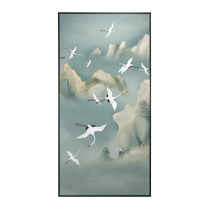 现货新中式手工苏绣飞黄腾达玉兰花鸟玄关背景墙精品装饰画可定制