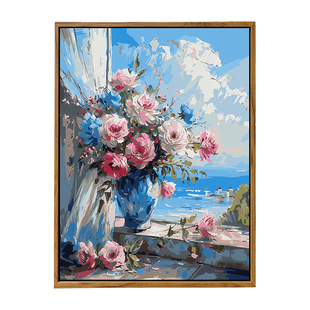 新中式牡丹花卉DIY数字油画手工绘填充涂色治愈高级感客厅装饰画