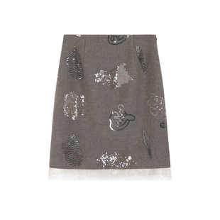 爱西里冬季新款法式温柔风高级感重工钉珠亮片设计感高腰半身裙女