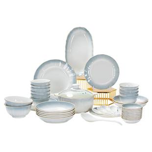 釉下彩餐具套装简约陶瓷碗家用2026新款高颜值乔迁送礼碗碟套装