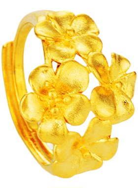 新款四花朵戒指女越南沙金仿真黄金时尚轻奢高级感活口结婚首饰