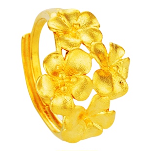 新款四花朵戒指女越南沙金仿真黄金时尚轻奢高级感活口结婚首饰