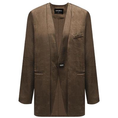 贡针假两件缎面西装外套