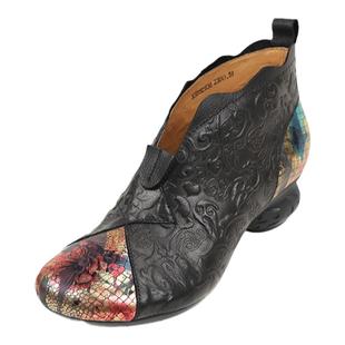 相伴真皮秋冬新款靴子粗跟民族风超软中国风小羊皮复古妈妈靴子