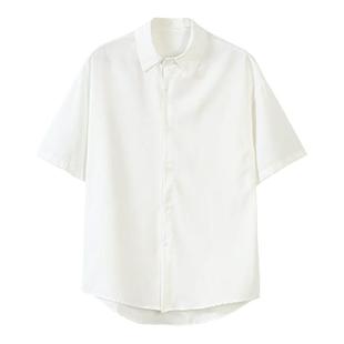 冰丝短袖衬衫男士ins潮牌韩版简约纯色搭配一套西裤痞帅休闲套装