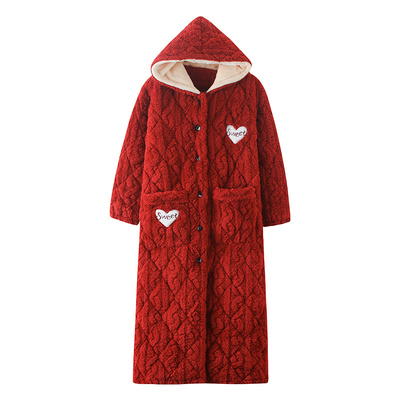 帕兰朵珊瑚绒睡衣女超厚新款女士睡袍冬季加厚长款三层夹棉法兰绒